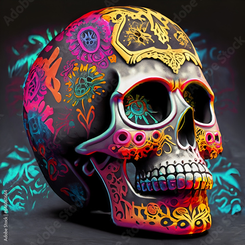 Hispanic heritage sugar skull marigold Festive dia de los muertos background