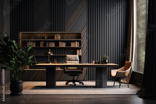 Modern office room of the senior management, in black theme photo