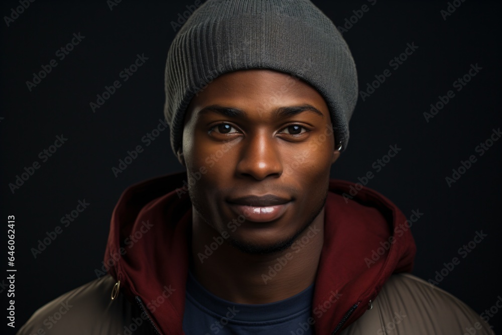 A portrait photograph of a black man smiling and happy A portrait photograph of a black man smiling and happy