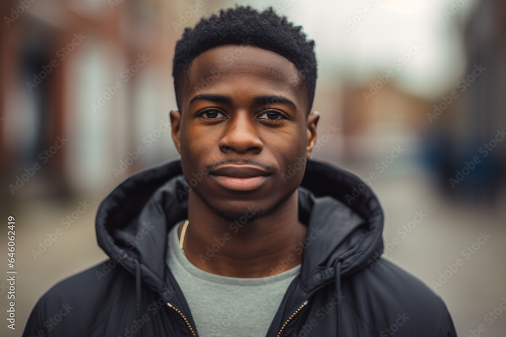A portrait photograph of a black man smiling and happy A portrait photograph of a black man smiling and happy