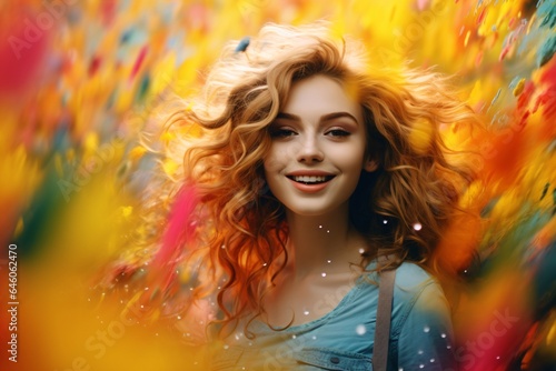 Portrait of a beautiful girl with color splashes in the background