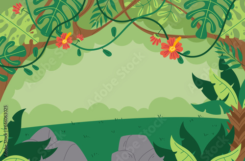 Jungle forest background tropical tree safari concept. Vector flat graphic design illustration
