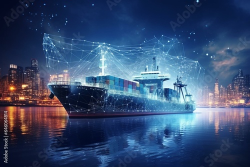 Global communication technology and cargo ship for online business and freight forwarding. Generative AI
