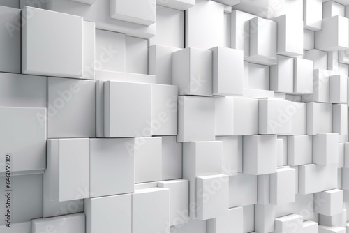 Arrangement of glossy tiles forming a white wall; futuristic 3D background built with rectangular blocks. Generative AI