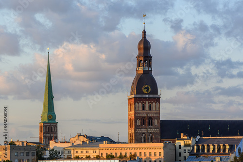 Riga Dome Cathedral in summer at sunset, view across the Daugava River 5