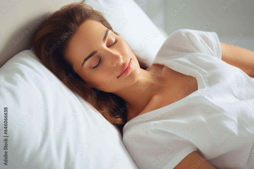 Serene Bedroom Scene with a Peaceful Woman Serene Bedroom Scene with a Peaceful Woman