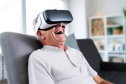 Happy Pensioner Enjoying Virtual Reality Entertainment © Andrii 