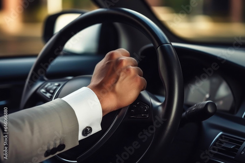 Safety First: Hands Firmly Gripping the Steering Wheel © Andrii 