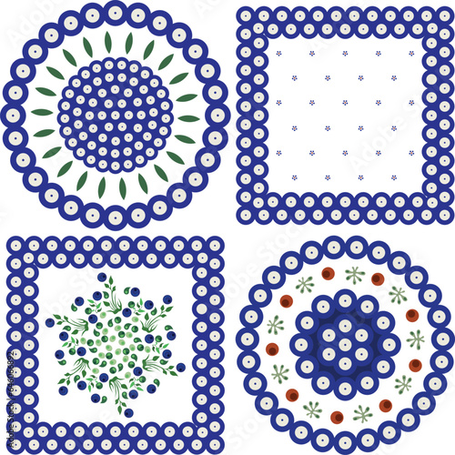 traditional Boleslawiec Polish pottery vector pattern set