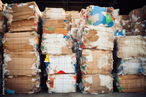 Cardboard Recycling Process: Stacked Bale Inventory