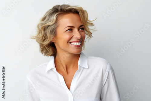 Attractive Female in White Shirt Smiling