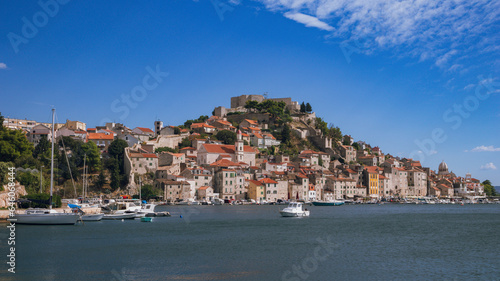 Panoramic view to Sibenik old town with boats in front, Sibenik, Dalmatia, Croatia  © Aleksandar