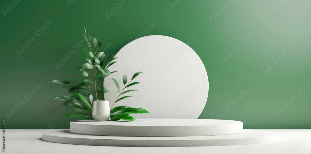 White product stage and podium on green background