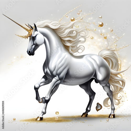 white fairy horse  unicorn   in pearly background