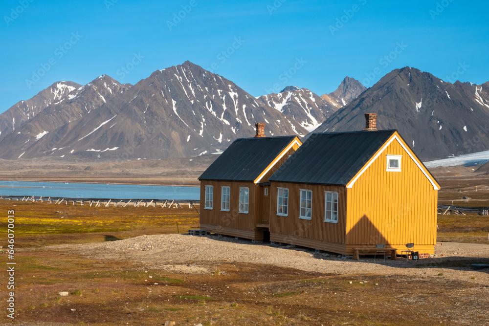 Thje village of Ny-Ålesund, Brøgger peninsula (Brøggerhalvøya), Kongsfjorden, Svalbard, Norway. The northernmost functional civilian settlement