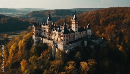 Majestic Gothic style old ruin atop Bavarian cliff, a fairy fantasy generated by AI