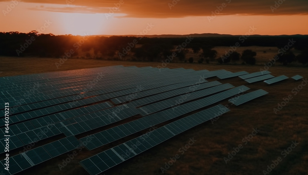 A solar power station in a rural scene generates sustainable energy generated by AI