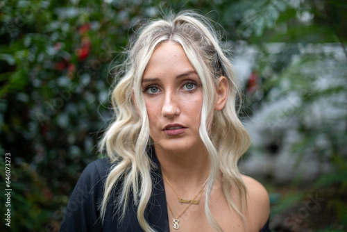 a portrait of a blonde woman