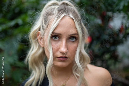 a portrait of a blonde woman