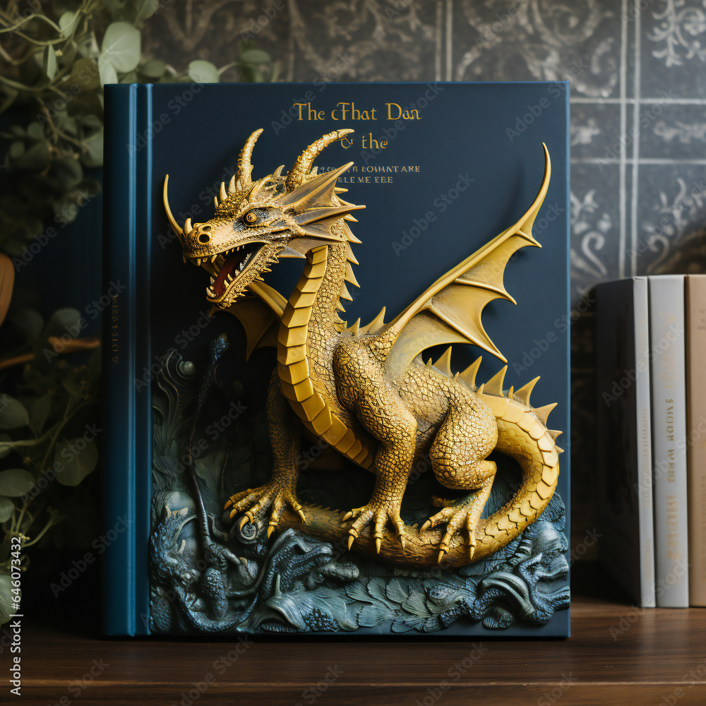 a book has a golden dragon figure on the cover