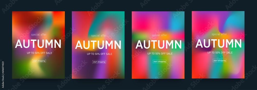 Trendy Autumn Liquid in Orange, Green, Red, Blue, Pink Colors. Gradient Colors for Advertising, Poster, Banner, Cover. Backdrop Fluid Bright Candy. Season Sale Offer 50% in Shop. 