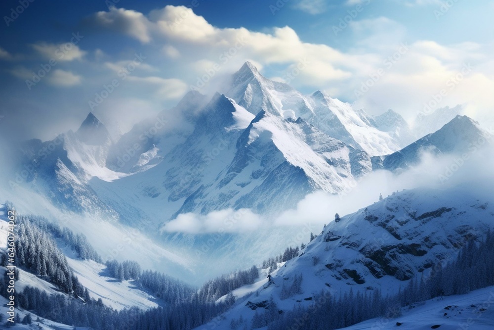 Winter scenery of Tatra mountains with snowy peaks. Generative AI