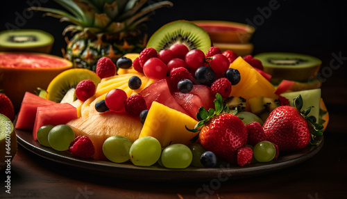 Fresh fruit salad with a variety of colorful  organic berries generated by AI