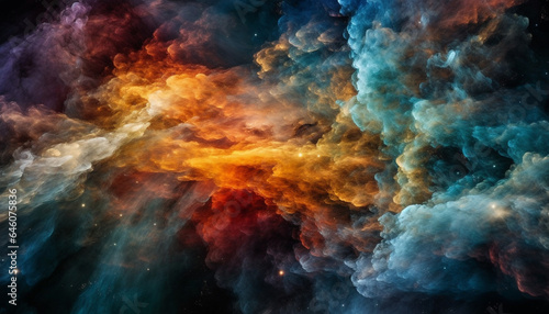 Abstract multi colored nebula backdrop illuminates the dark, mysterious galaxy generated by AI