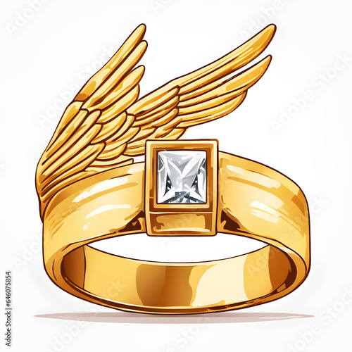 Wedding gold ring with bird wings photo