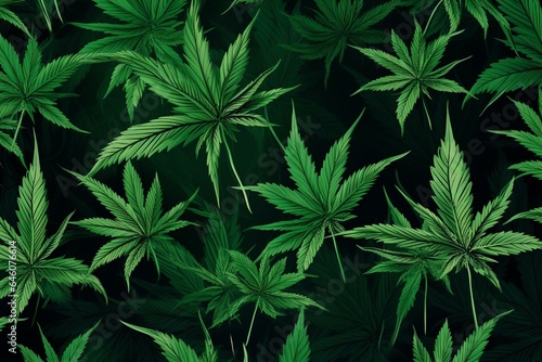Green mobile wallpaper featuring illustrations of marijuana or hemp leaves. Generative AI © Ilya