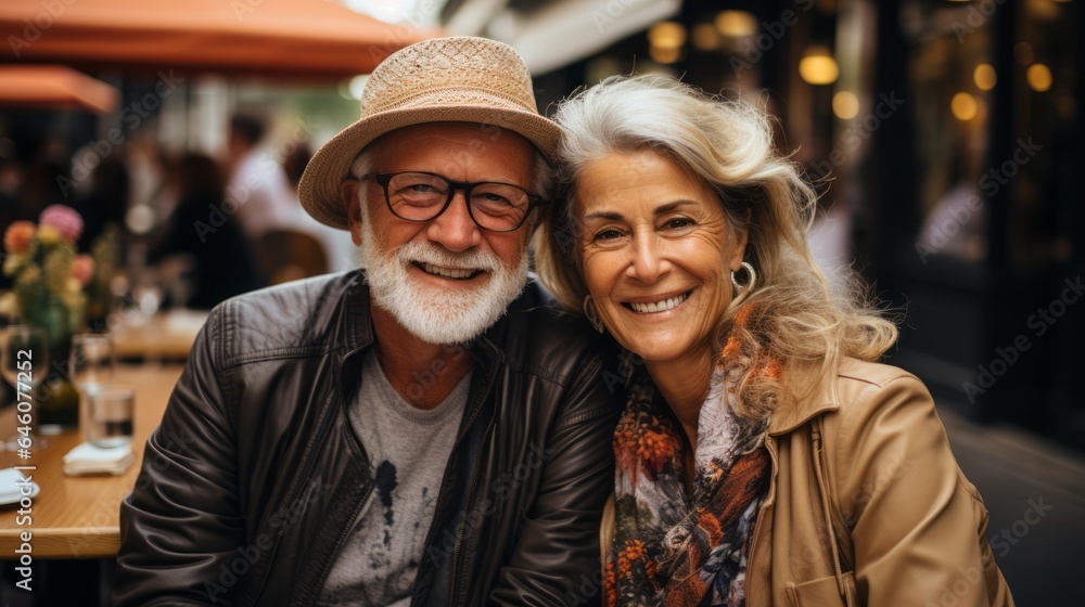 Stylish Pensioners enjoy life sitting in a sidewalk cafe Stylish Pensioners enjoy life sitting in a sidewalk cafe