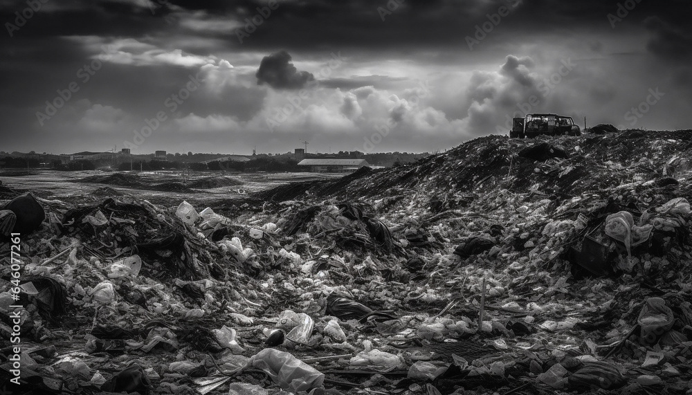 Abandoned ruin on cliff, dramatic sky over wet seascape coastline generated by AI