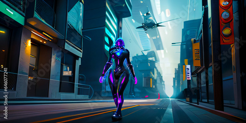 Female cyborg in futuristic sci-fi city. Extremely detailed science fiction illustration © RobinsonIcious