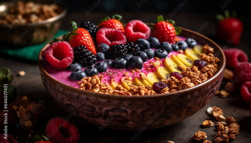 Healthy gourmet snack bowl with fresh organic berry fruit variation generated by AI Healthy gourmet snack bowl with fresh organic berry fruit variation generated by AI