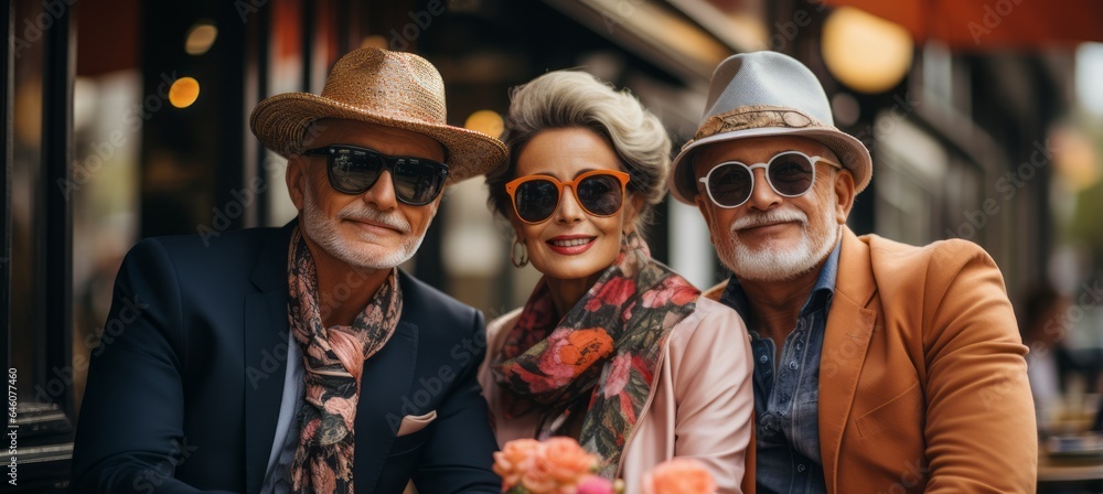 Stylish Pensioners enjoy life sitting in a sidewalk cafe