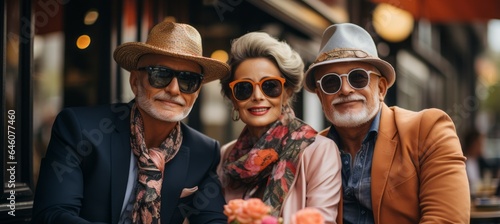 Stylish Pensioners enjoy life sitting in a sidewalk cafe © stasknop