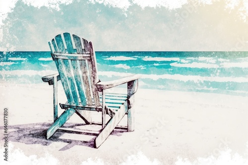 beach chair ocean illustration with light pastel colored. ai generative