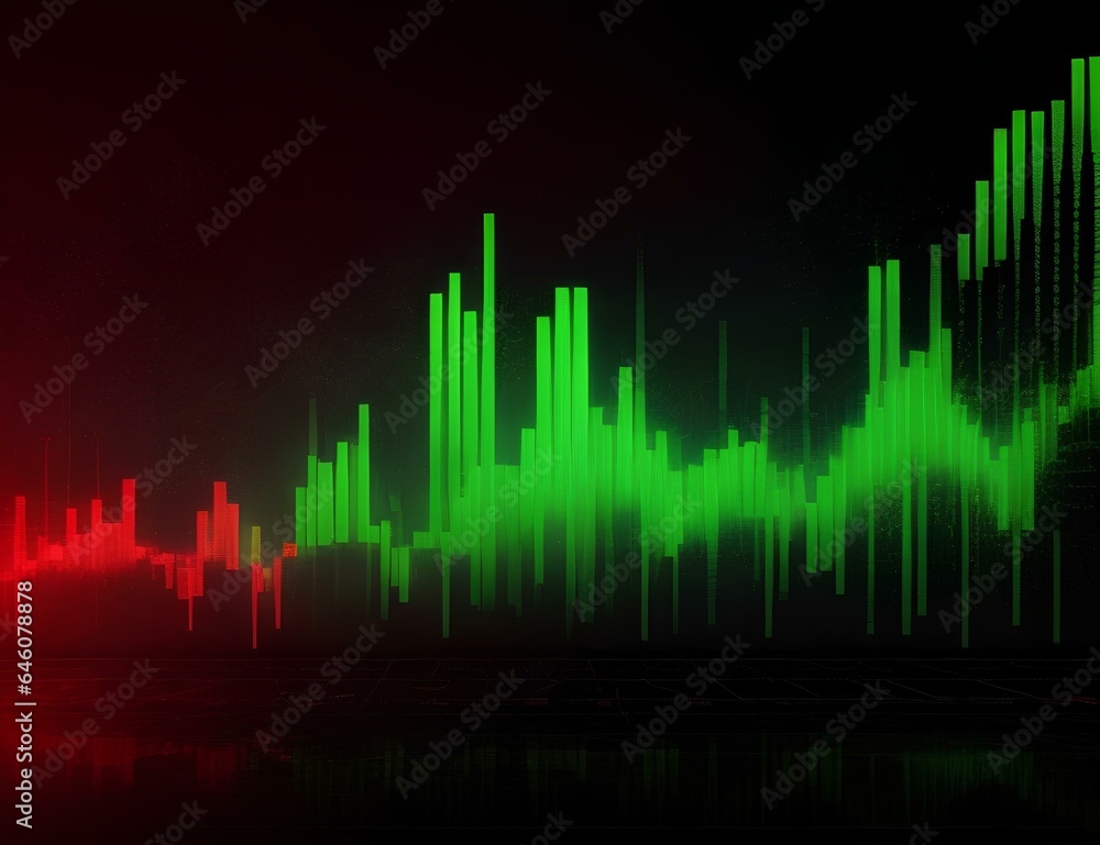 financial chart showing the growth of a business, financial success, green lights on dark background