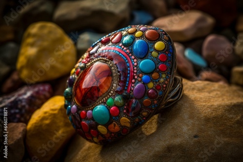 Vibrant Jeweled Stone. Generative AI
