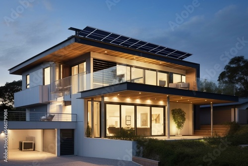 modern home with solar panels. Generative AI