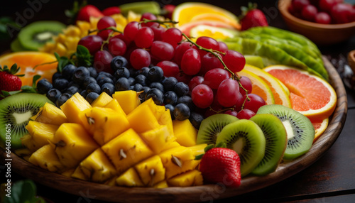 Fresh fruit salad with a variety of berries and citrus generated by AI