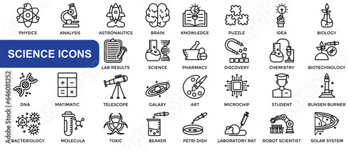 Vector science Line Outline Icon Set. Outline icons collection. Simple vector illustration.