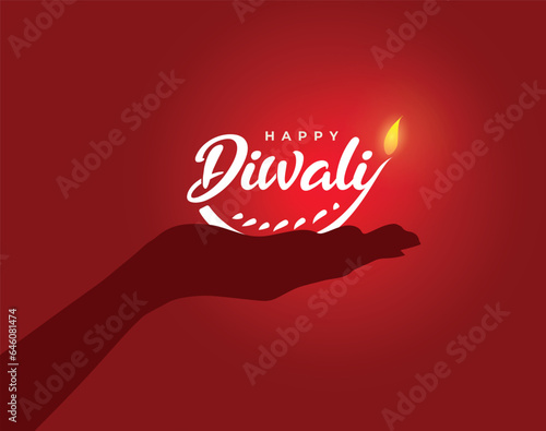 Happy Diwali greeting card concept. India festival of lights holiday invitations template, banner, card, postcard. Vector illustration. Happy Diwali concept background.