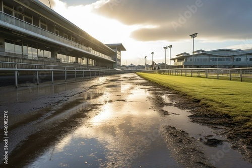 wet racecourse in daylight. Generative AI