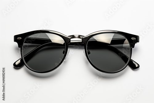 Digital illustration showing black sunglasses on a white background 