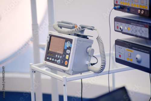 Portable cardio defibrillator, medical equipment in operating room