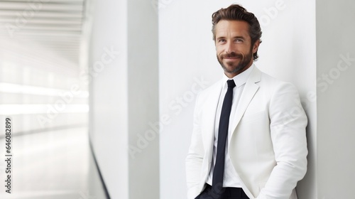 Portrait of a handsome young businessman standing in office, smiling