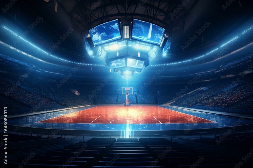 Well-lit basketball stadium. Generative AI