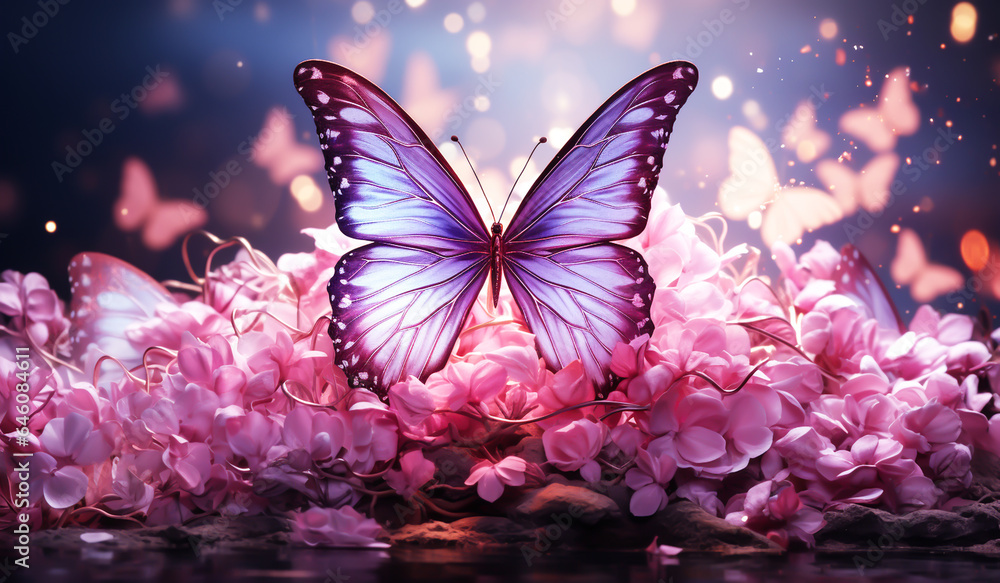 Fotografie Butterfly on a flowery background. AI generated