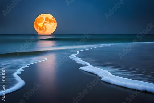 Full moon at beach Generated Ai